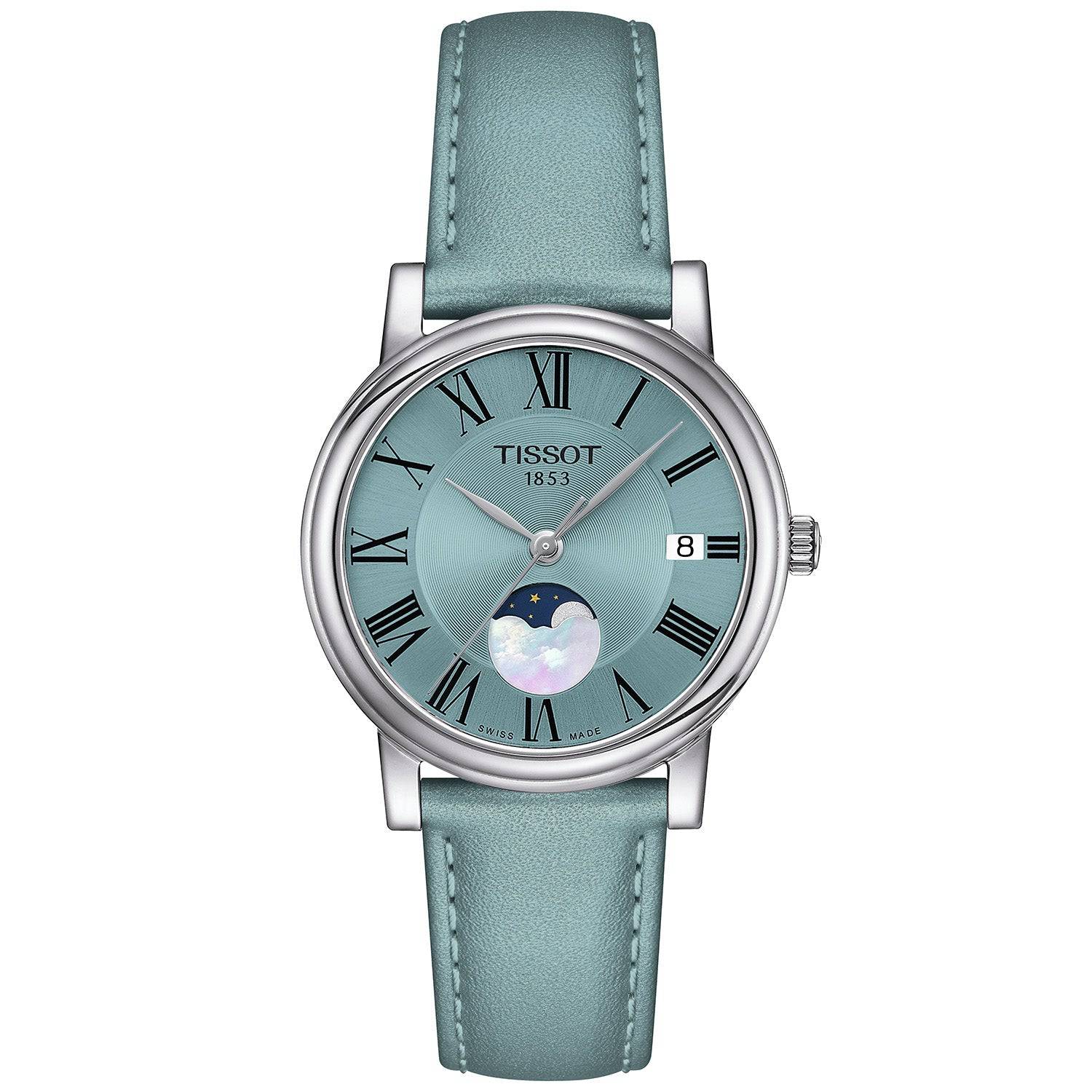 Tissot Carson 32mm Premium Quartz Lady Light Blue Dial Moonphase Watch - Berry's Jewellers