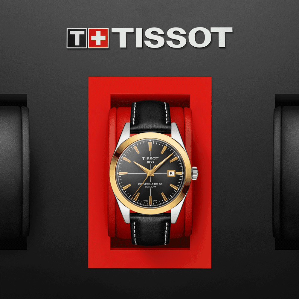 Tissot Gentleman Powermatic 80 Steel and 18ct Yellow Gold Strap Watch - Berry's Jewellers