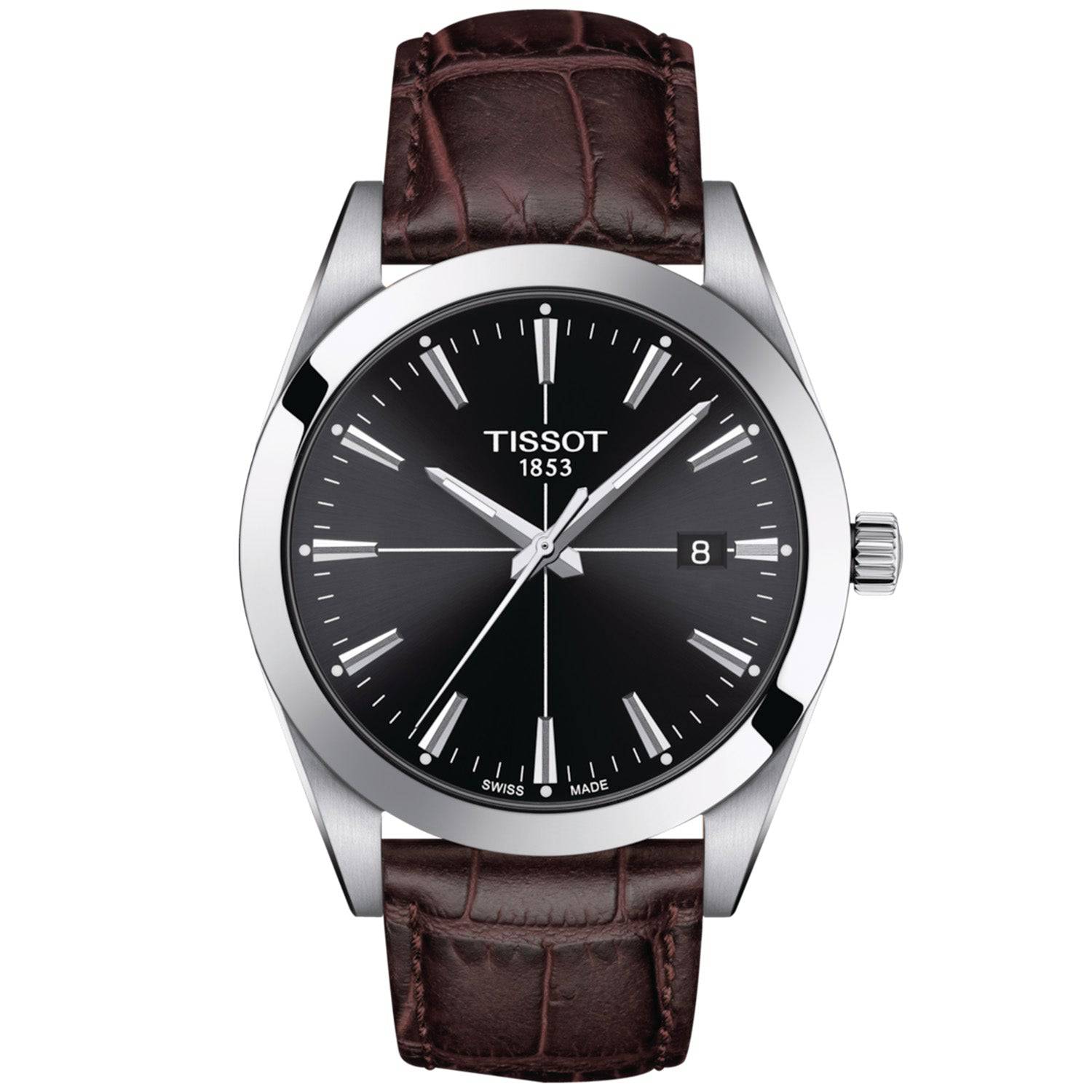 Tissot Gentleman Steel 40mm Black Dial Quartz Strap Watch - Berry's Jewellers