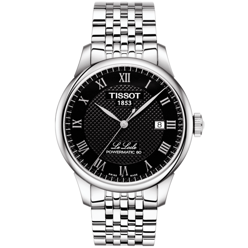 Le Locle 39mm Black Guilloche Dial Bracelet Watch