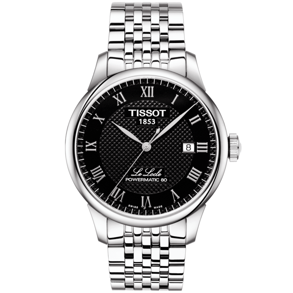 Tissot Le Locle 39mm Black Guilloche Dial Bracelet Watch - Berry's Jewellers