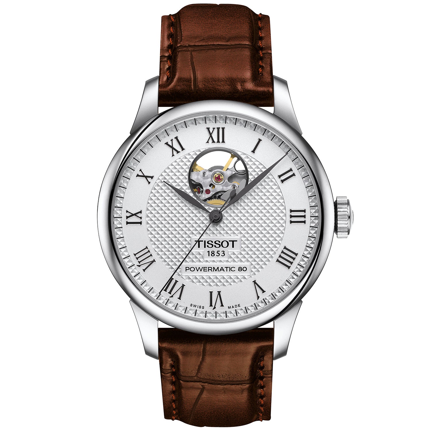 Le Locle 39mm Powermatic 80 Open Heart Silver Dial Automatic  Strap Watch