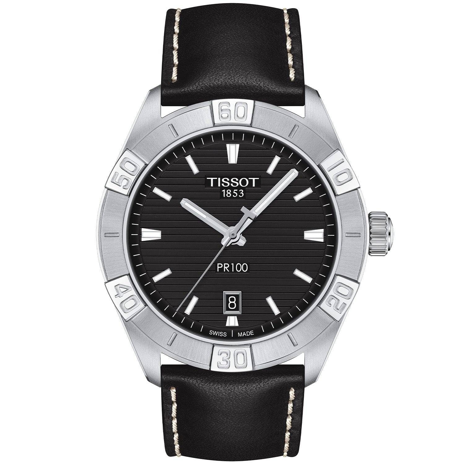 Tissot PR100 Sport 42mm Black Dial Steel Strap Watch - Berry's Jewellers