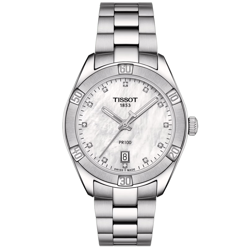 Tissot PR100 Sport Chic 36mm Mother of Pearl Bracelet Watch - Berry's Jewellers