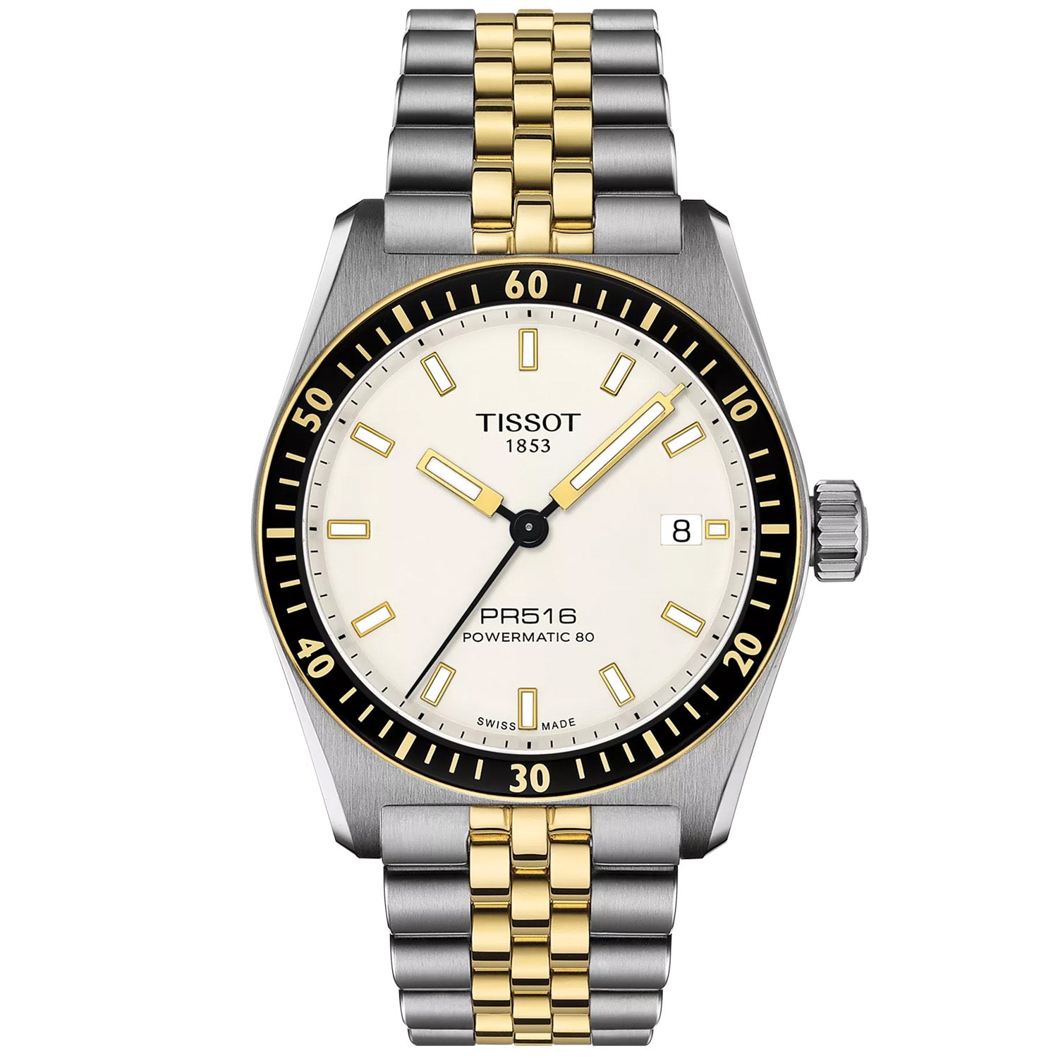 Tissot PR516 38mm Ivory Dial Men's Steel & Gold Watch - Berry's Jewellers