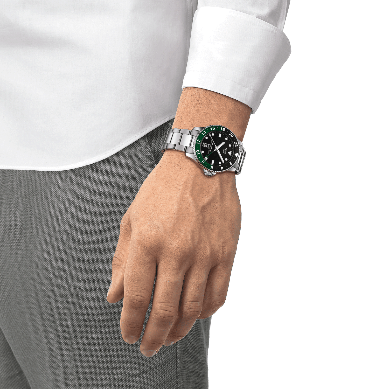 Tissot Seastar 1000 40mm Steel Black and Green Quartz  Bracelet Watch - Berry's Jewellers