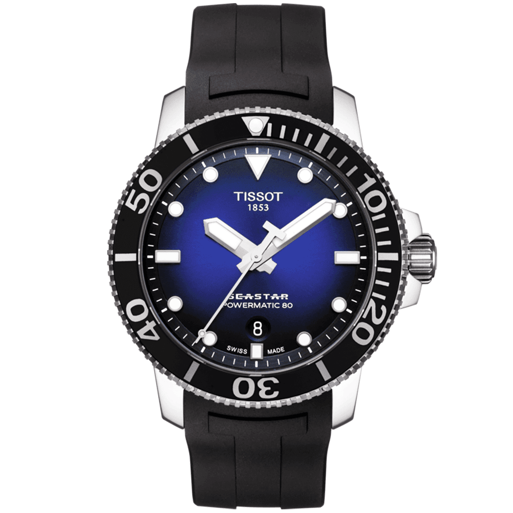 Tissot Seastar 1000 43mm Gradient Blue Dial & Rubber Strap Automatic Watch - Berry's Jewellers