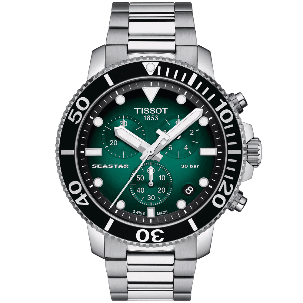 Tissot Seastar 1000 45.50mm Green Dial Quartz Chronograph Watch - Berry's Jewellers