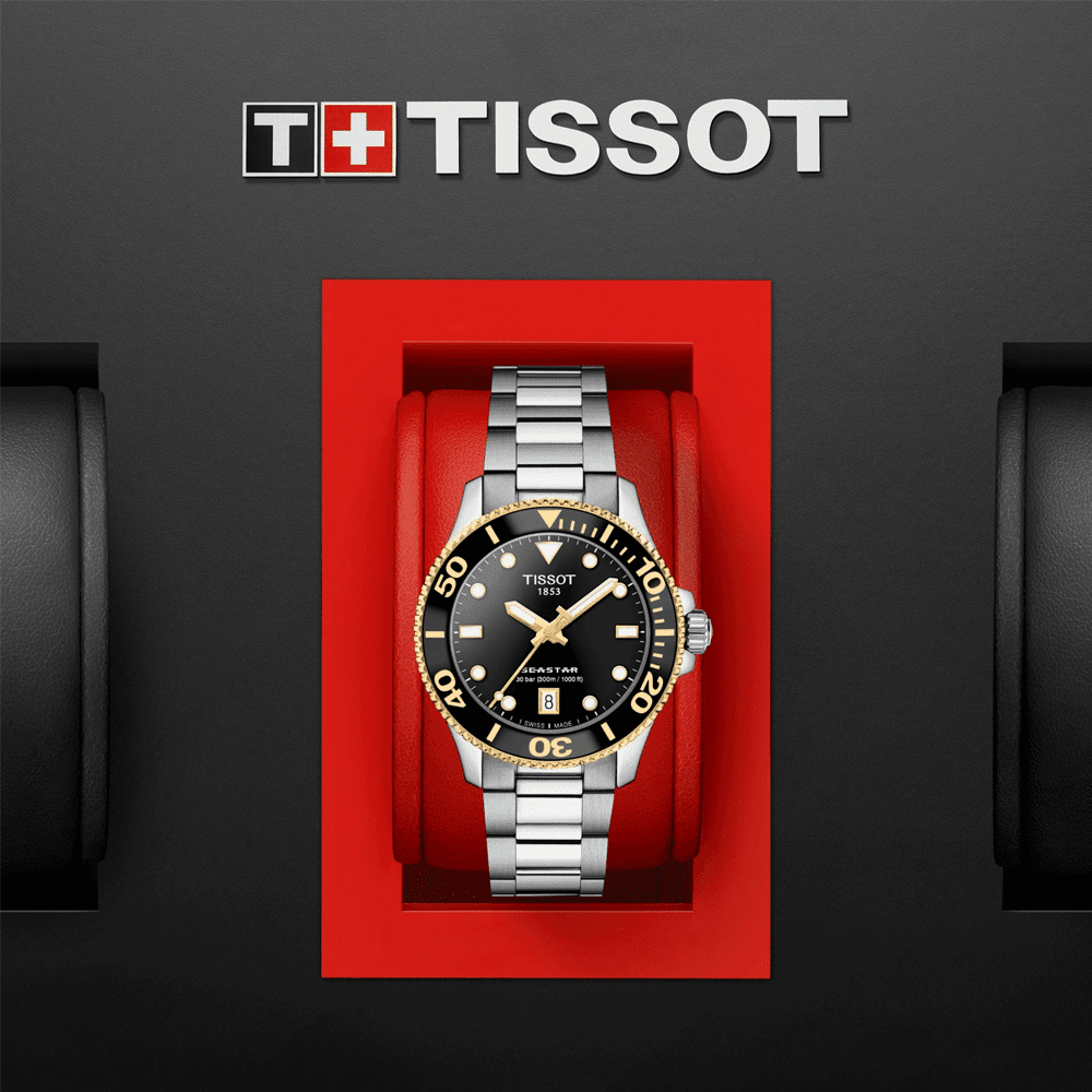 Tissot Seastar Steel and Yellow Gold PVD 36mm Quartz Bracelet Watch - Berry's Jewellers