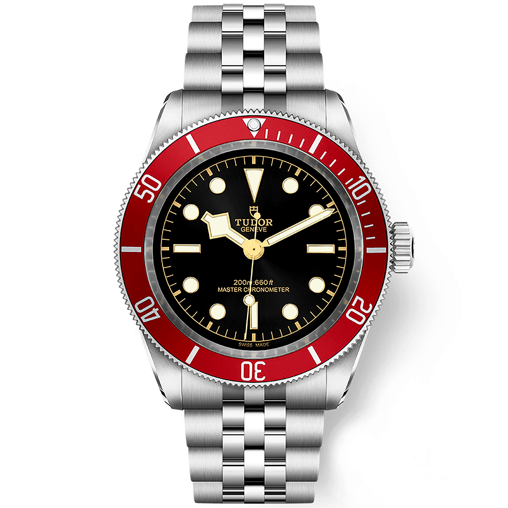 TUDOR Black Bay 41mm Black Dial & Red Bezel Five-Link Bracelet Watch - Berry's Jewellers