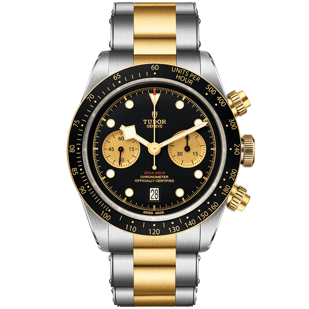 TUDOR Black Bay S&G 41mm Black/Gold Dial Men's Chronograph Bracelet Watch - Berry's Jewellers