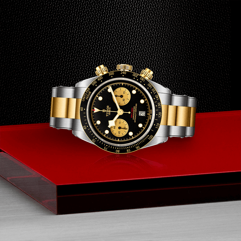 TUDOR Black Bay S&G 41mm Black/Gold Dial Men's Chronograph Bracelet Watch - Berry's Jewellers