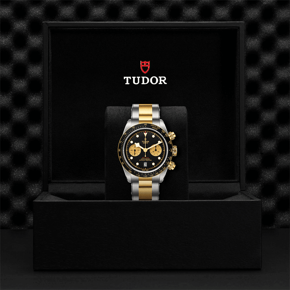 TUDOR Black Bay S&G 41mm Black/Gold Dial Men's Chronograph Bracelet Watch - Berry's Jewellers