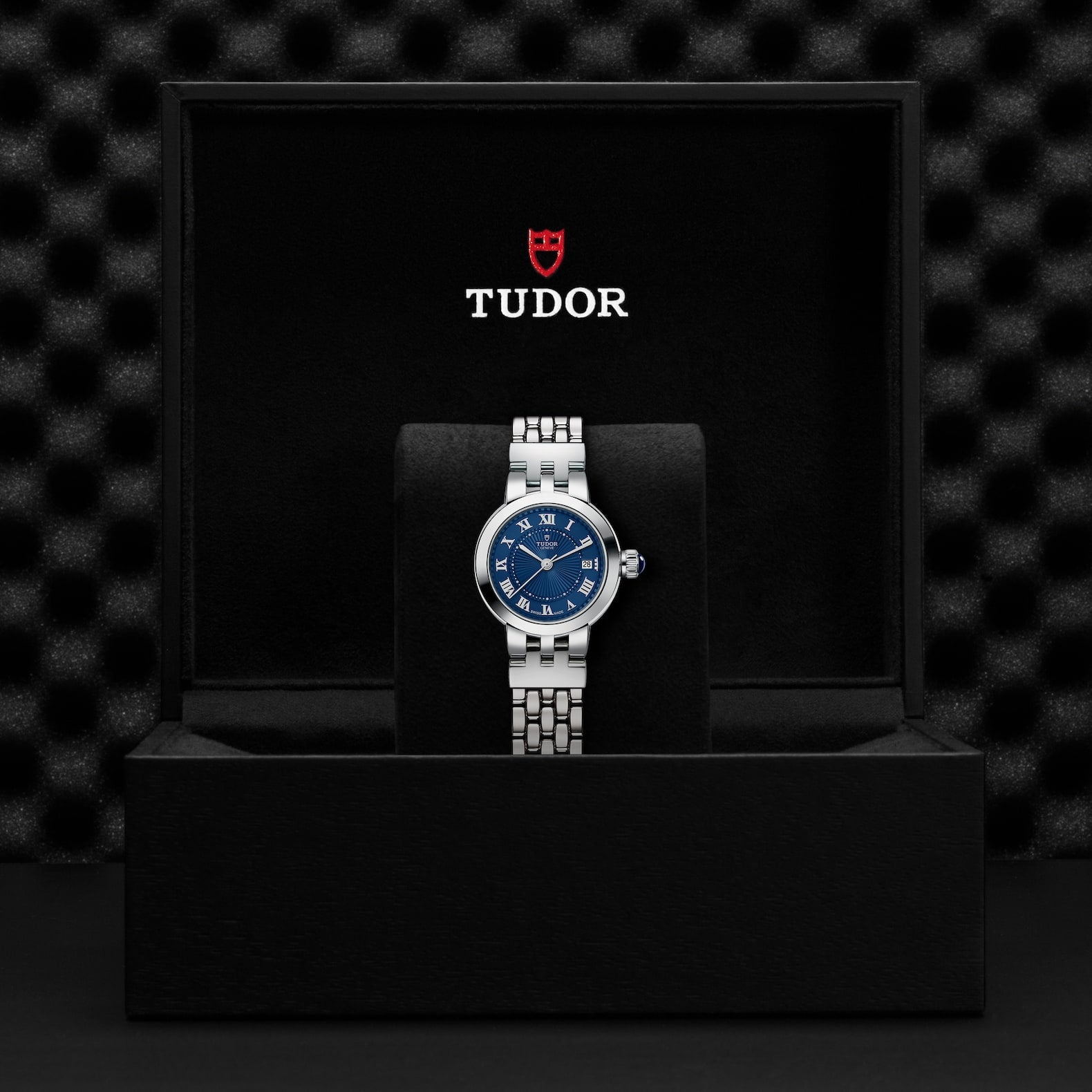 TUDOR Clair de Rose 26mm Blue Guilloche Dial Ladies Bracelet Watch - Berry's Jewellers