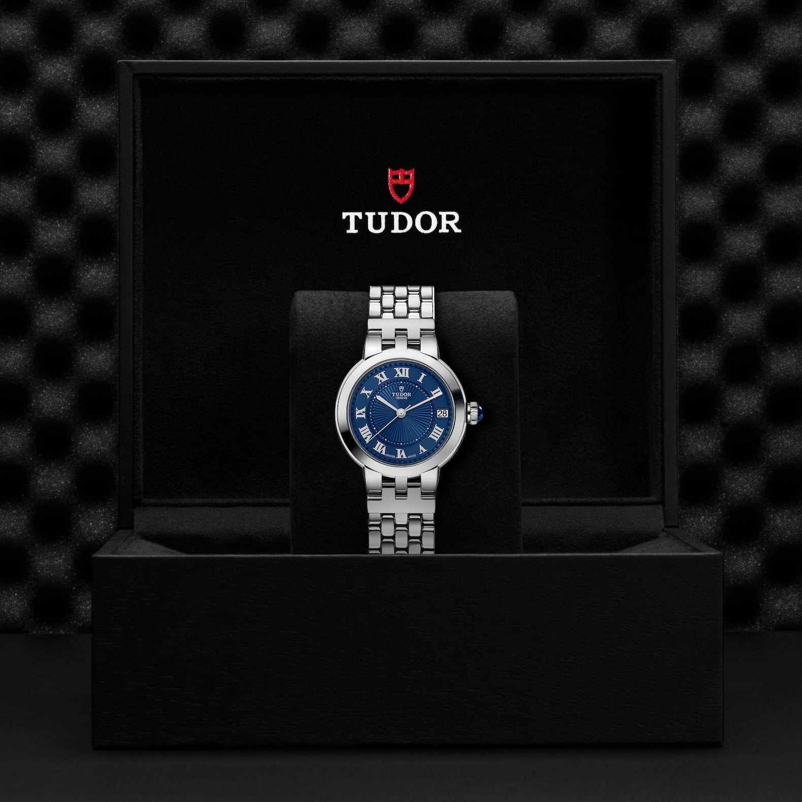 TUDOR Clair de Rose 34mm Blue Guilloche Dial Ladies Bracelet Watch - Berry's Jewellers