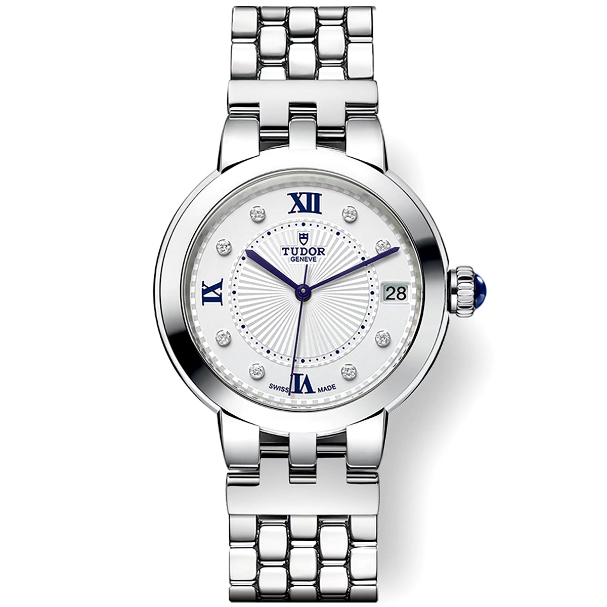 TUDOR Clair de Rose 34mm Opaline Silver Diamond Dial Bracelet Watch - Berry's Jewellers