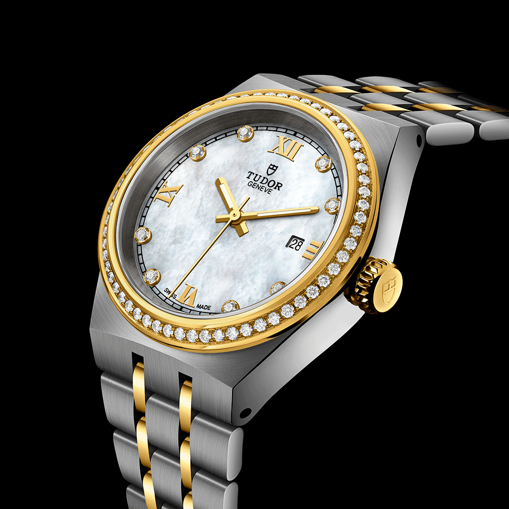 TUDOR Royal 28mm Two-Tone White Mother of Pearl Diamond Dial & Bezel Watch - Berry's Jewellers