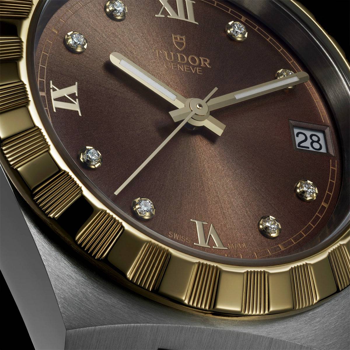 TUDOR Royal 34mm Two-Tone Brown Diamond Dial Automatic Bracelet Watch - Berry's Jewellers