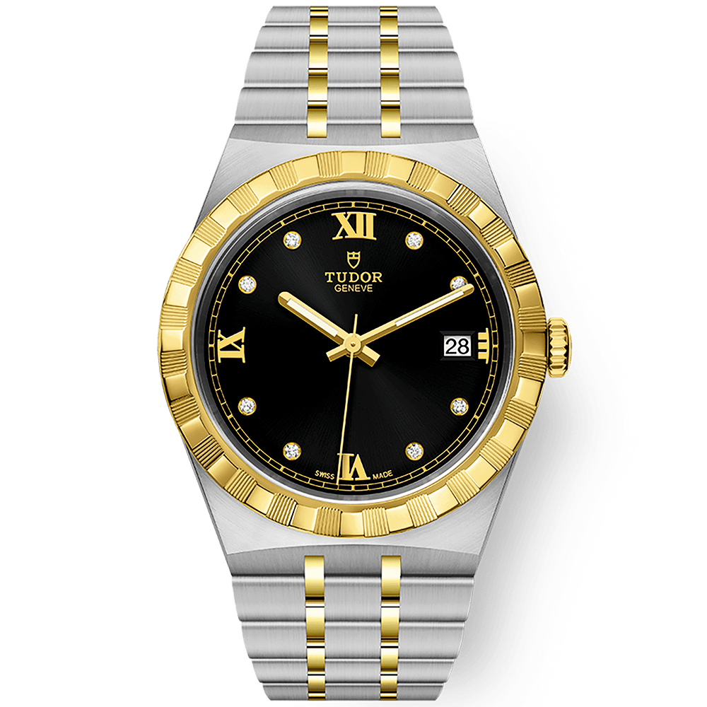 TUDOR Royal 38mm Two-Tone Black Diamond Dial Automatic Bracelet Watch - Berry's Jewellers