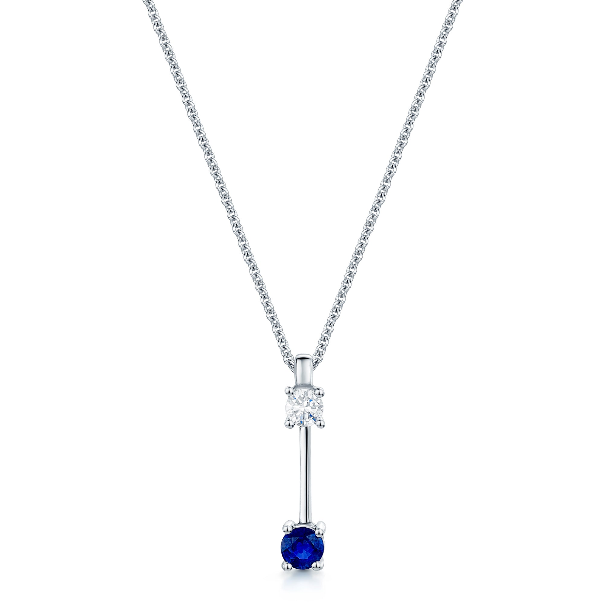 18ct White Gold Sapphire And Diamond Drop Pendant