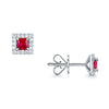 18ct White Gold Square Cut Ruby And Diamond Cluster Earrings