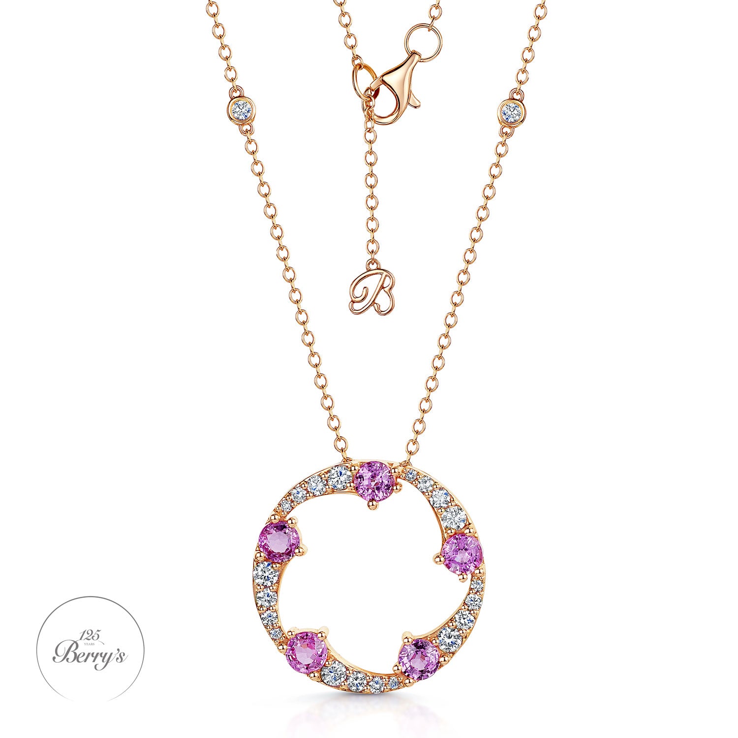 Berry's OPEIA Collection 18ct Rose Gold Pink Sapphire And Diamond Large Circle Pendant - Berry's Jewellers