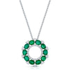 18ct White Gold Emerald & Diamond Open Circle Pendant