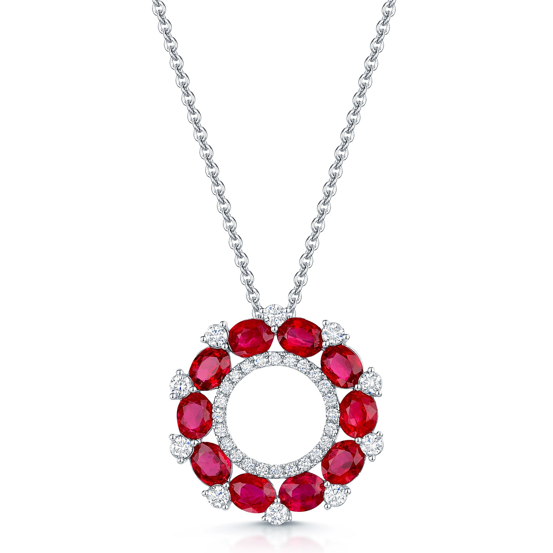 18ct White Gold Ruby & Diamond Open Circle Pendant