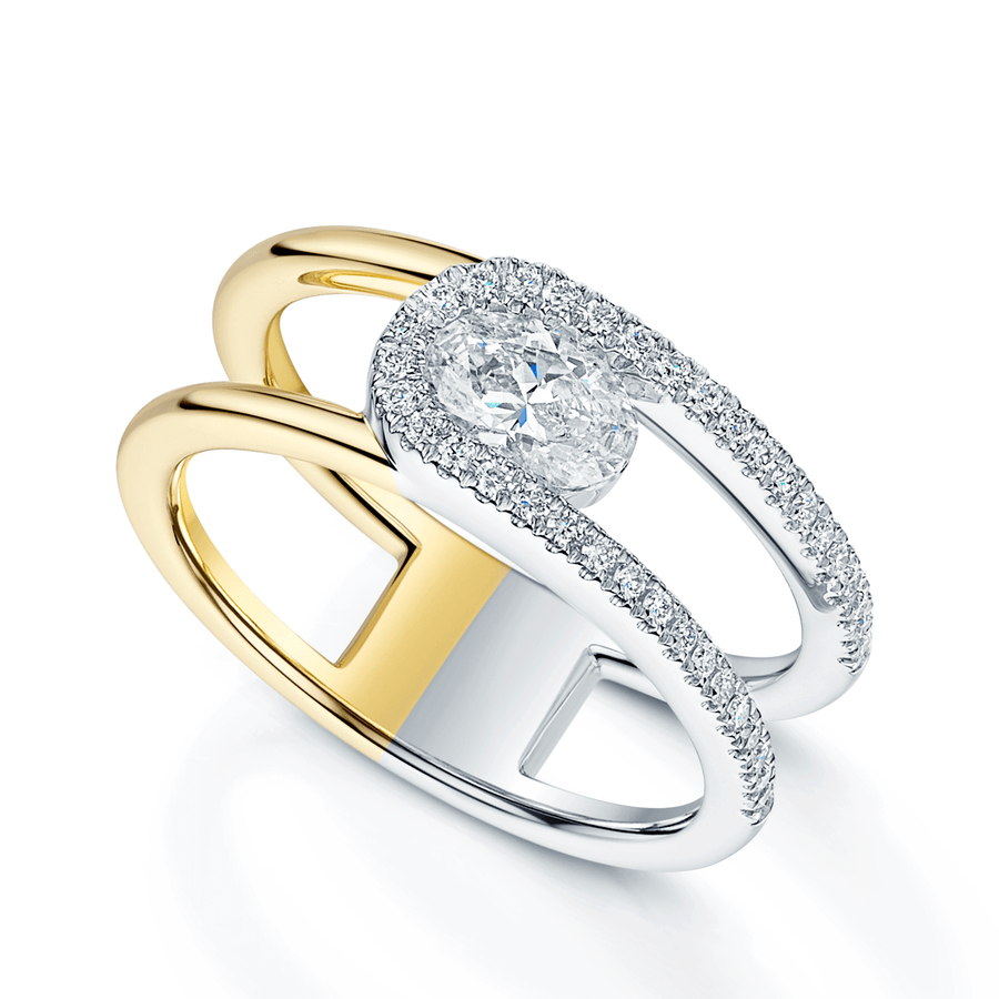 Verve Collection 18ct Yellow And White Gold GIA Certificated Oval Cut Diamond Dress Ring