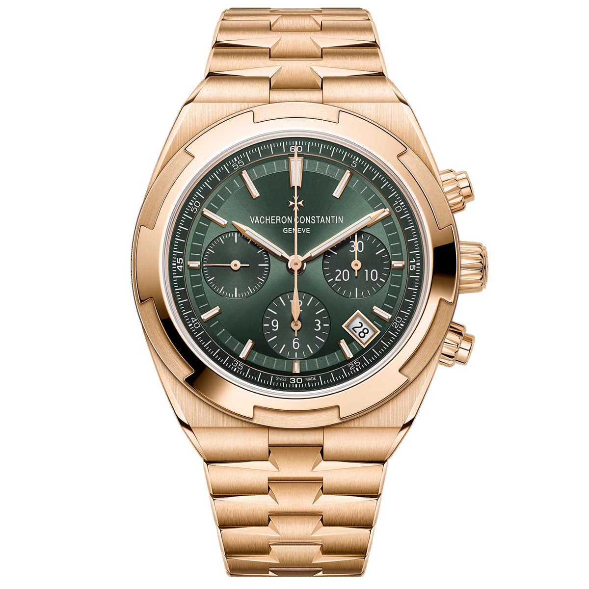 Overseas Chronograph 18ct Pink Gold Green Dial Automatic Bracelet Watch