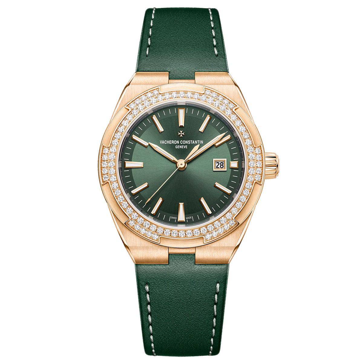 Overseas Self-winding 35mm 18ct Pink Gold Green Dial Watch