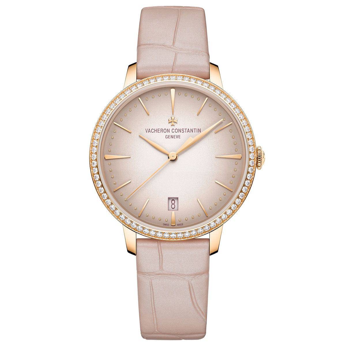 Vacheron Constantin Patrimony 36.5mm 18ct Pink Gold Diamond Bezel Strap Watch - Berry's Jewellers