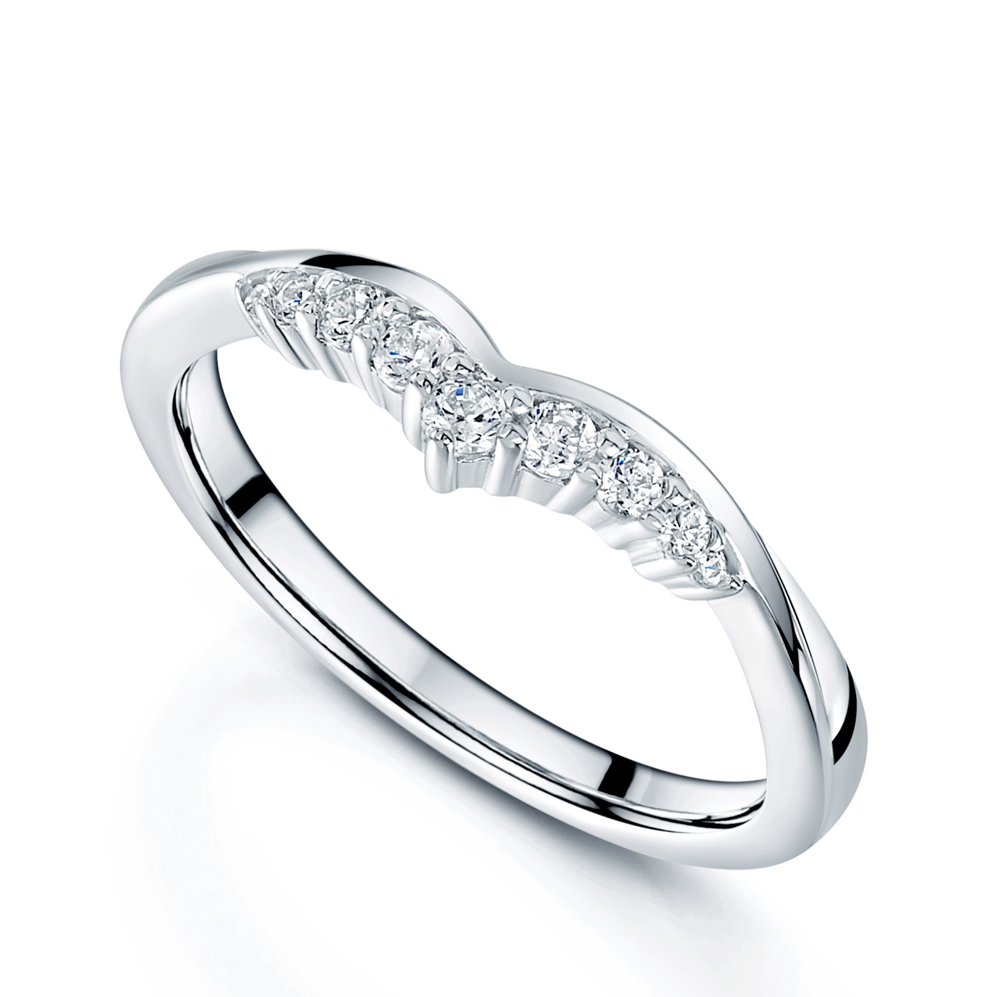 Platinum V Shaped Diamond Set Wedding Ring