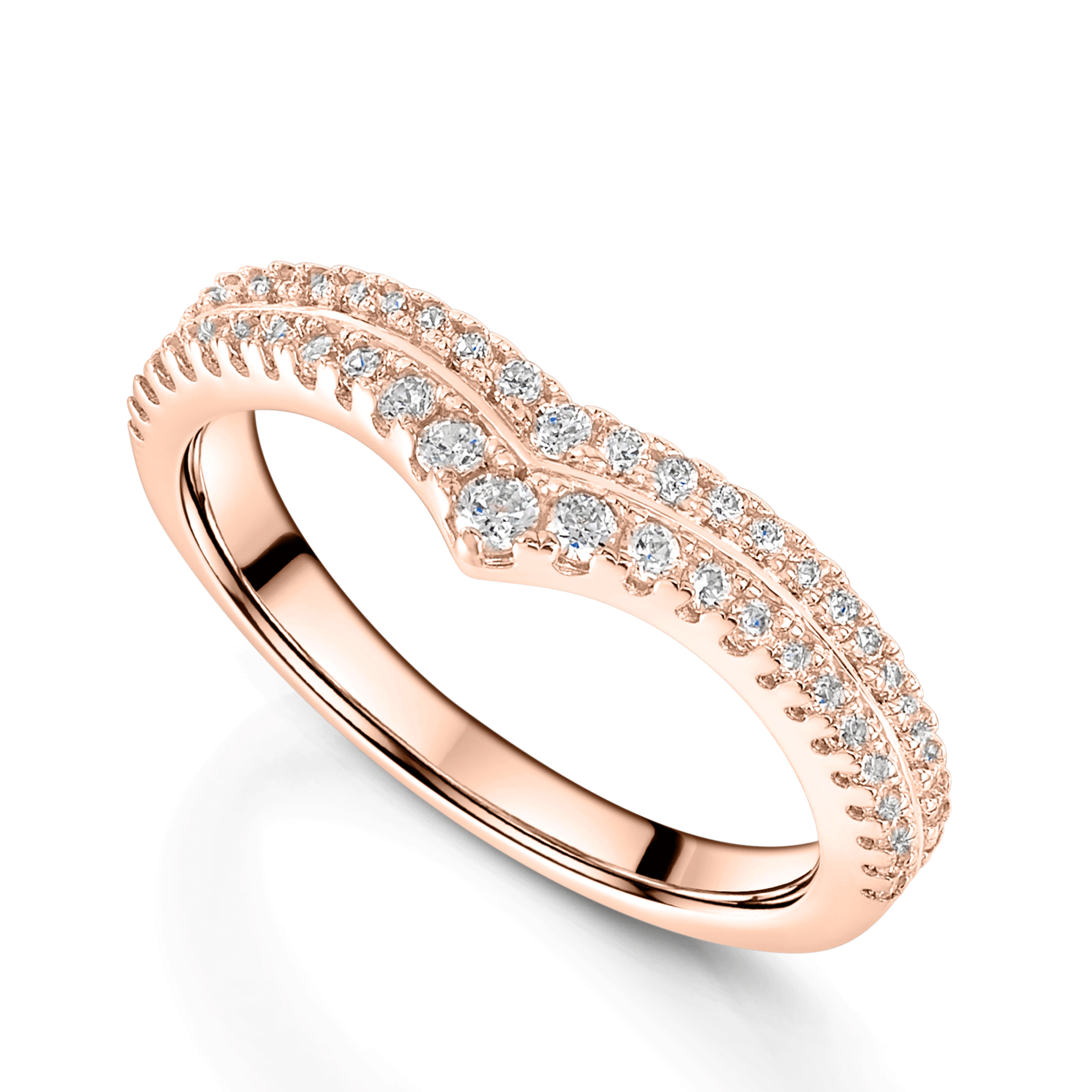 18ct Rose Gold V Shaped Double Row Diamond Set Wedding Ring