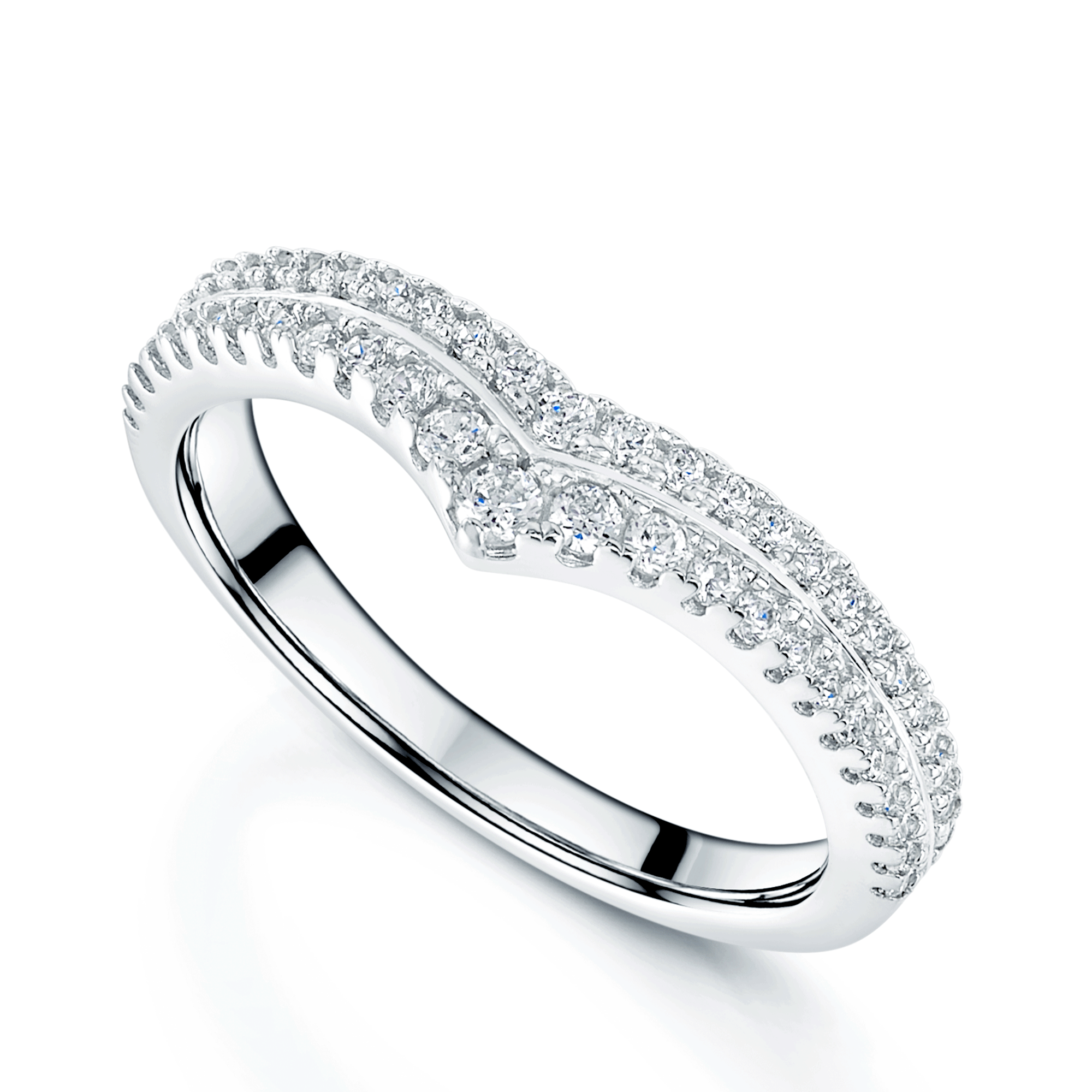 Platinum V Shaped Double Row Diamond Set Wedding Ring