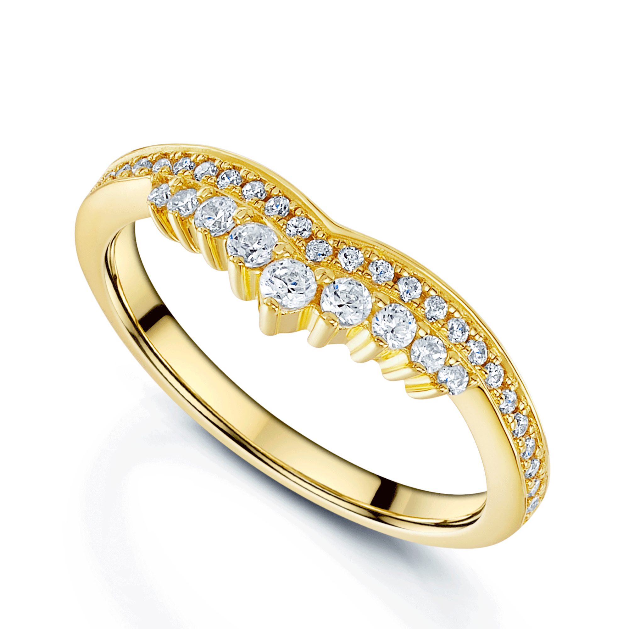 18ct Yellow Gold V Shaped Diamond Set Wedding Ring