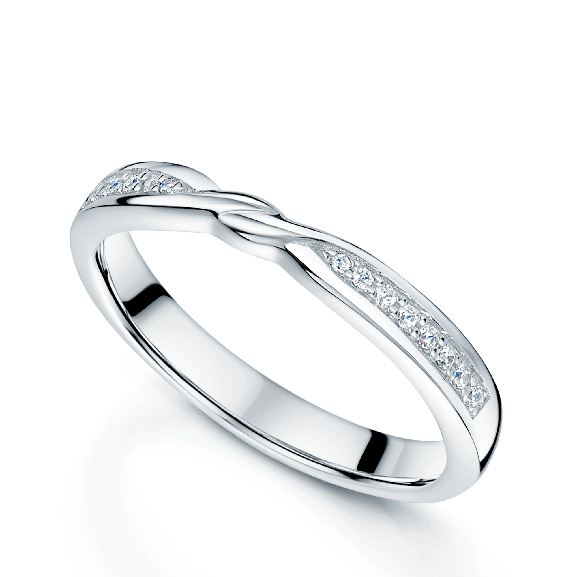 Platinum Diamond Twist Shaped Knot Design Wedding Ring
