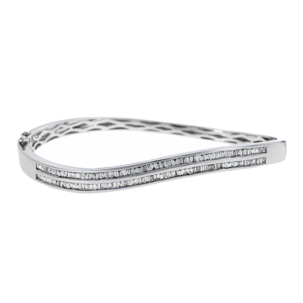 Berry's 18ct White Gold Baguette Cut Diamond Curved Bangle