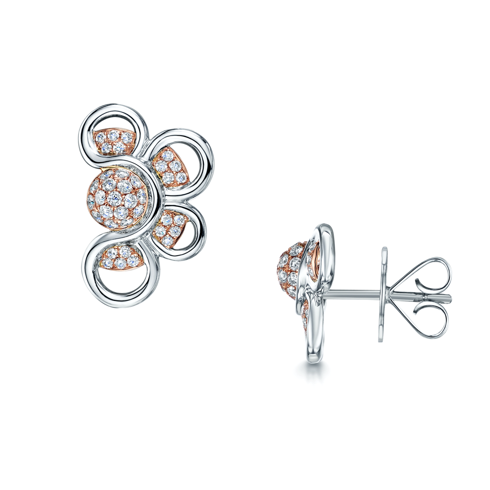 18ct White & Rose Gold Diamond Stud Earrings