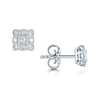 18ct White Gold Diamond Square Vintage Stud Earrings With Milgrain Edge