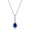 18ct White Gold Pear Sapphire And Mixed Cut Diamond Halo Fancy Cluster Pendant