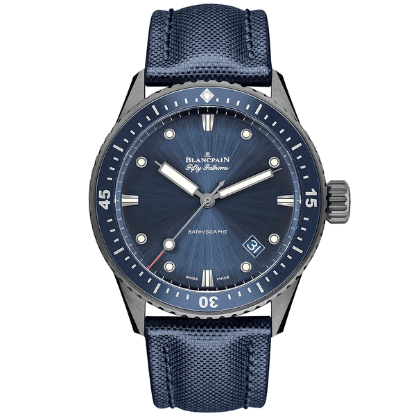 Blancpain Fifty Fathoms 43mm Blue Dial Canvas Strap Watch