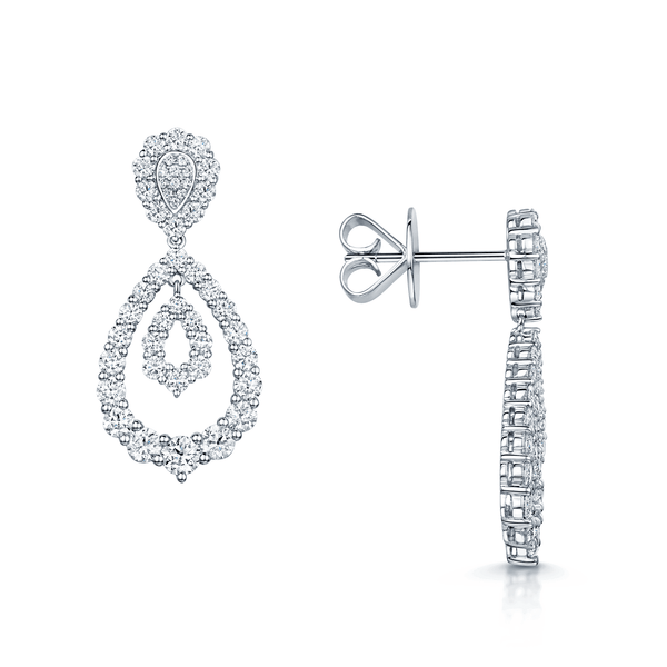 Chanel Set Baguettes Bordered by Round Cut Diamonds Hanging Earings