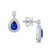 18ct White Gold Pear Sapphire And Diamond Halo Cluster Drop Earrings