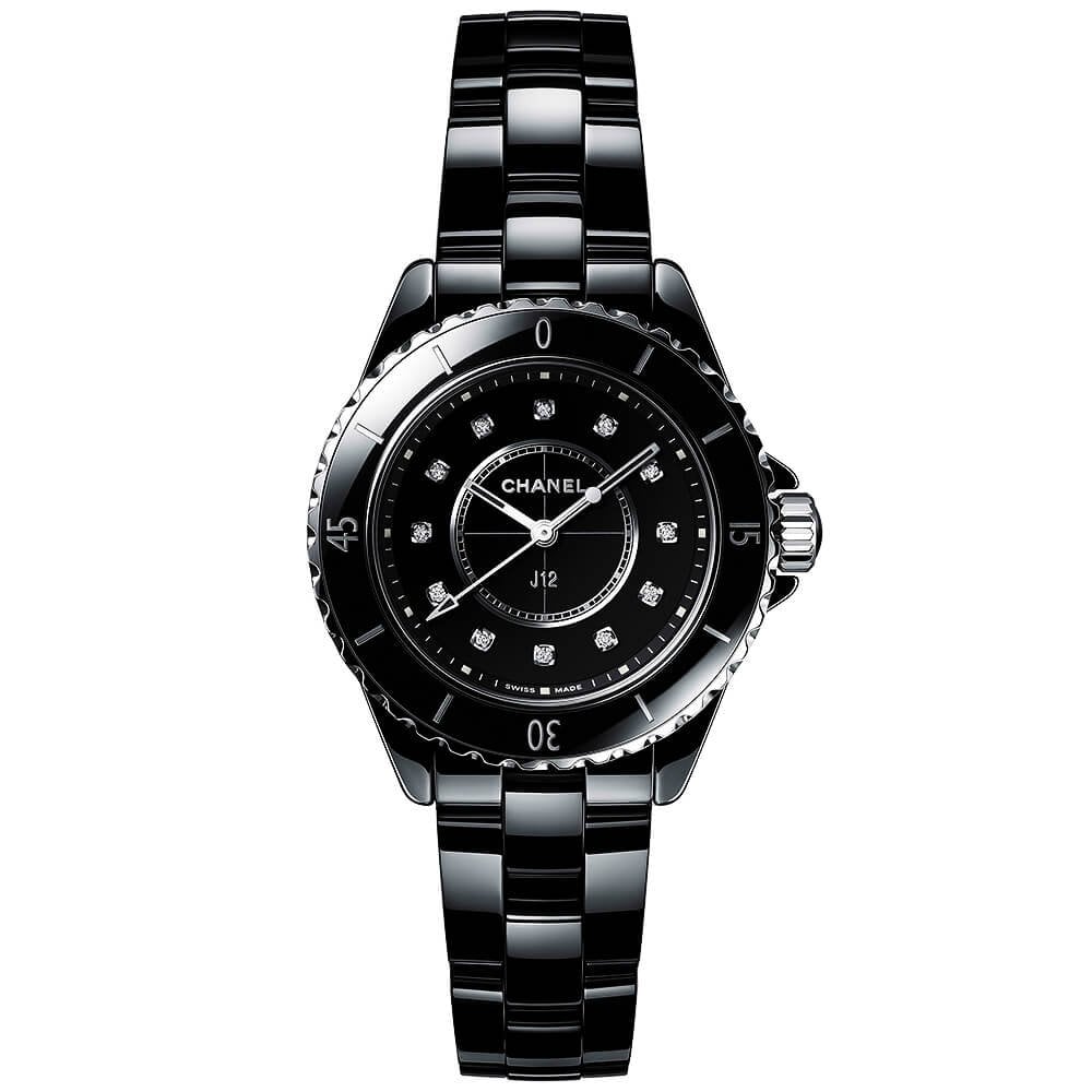 J12 33mm Black Ceramic Ladies Diamond Dial Bracelet Watch