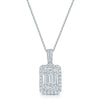 18ct White Gold Baguette And Round Brilliant Cut Diamond Halo Pendant With A Diamond Bale