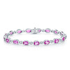 18ct White Gold Oval Pink Sapphire & Diamond Rubover Set Tennis Bracelet