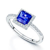 Platinum Square Cut Tanzanite And Diamond Cluster Ring