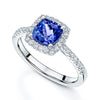 Platinum Cushion Shape Tanzanite & Diamond Halo Ring Set With Diamond Shoulders