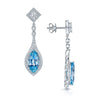 18ct White Gold Marquise Aquamarine And Diamond Stud Drop Earrings With A Grain Setting